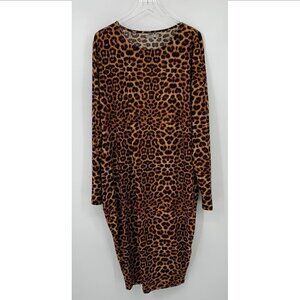 Rebdolls Leopard print jersey knit stretch midi dress body con long sleeve 5X